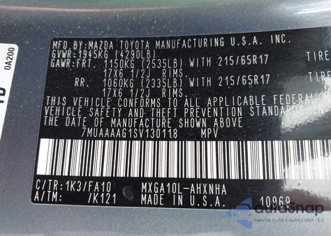 2025 Toyota Corolla Cross L from USA, damaged, VIN 7MUAAAAG1SV130118